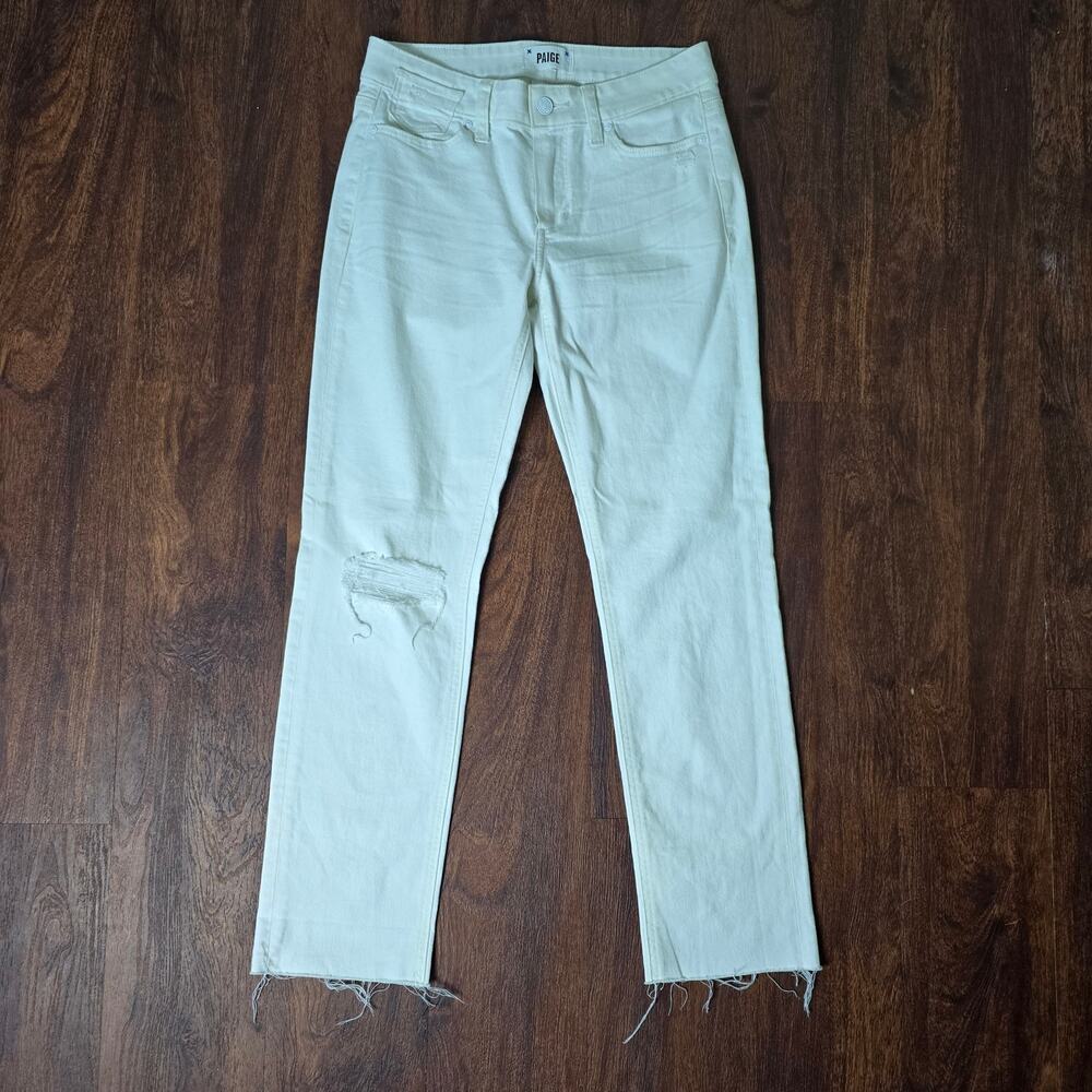 Paige Brigitte Mid-Rise Tailored Boyfriend Raw Cuff in White Wave Destructed